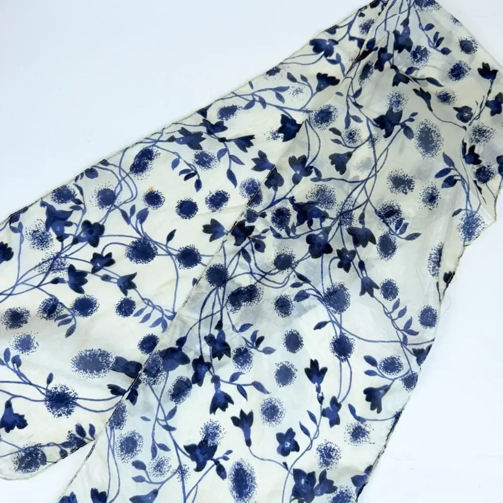 Vintage Silk Rectangular Scarf Cream and Navy